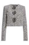 Oscar De La Renta Long Sleeve Boucle Tweed Jacket In Gray