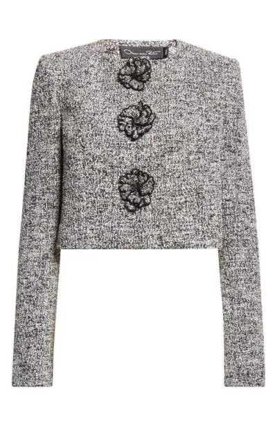 Oscar De La Renta Bouclé Tweed Jersey Jacket In Gray