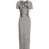 Oscar De La Renta Floral-detail Tweed Maxi Dress In Gray