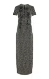 Oscar De La Renta Bouclé Tweed Maxi Dress In Black,white