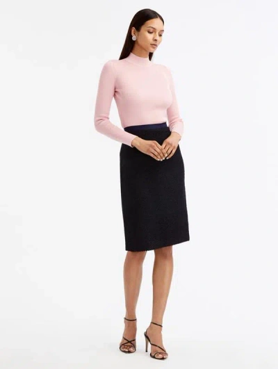 Oscar De La Renta Boucle Tweed Pencil Skirt In Dark Navy