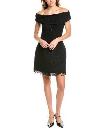 Oscar De La Renta Fitted Off Shoulder Fold Over Dress In Black