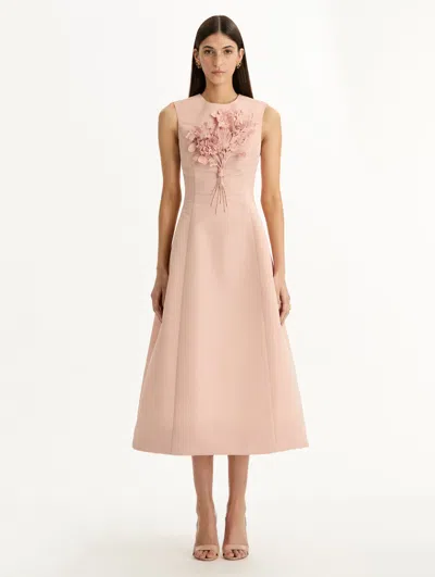 Oscar De La Renta Bouquet-embroidered Sleeveless Midi Dress In Pink