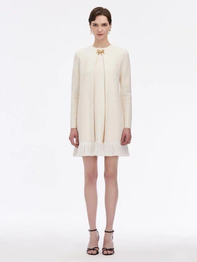 Oscar De La Renta Bow Button Sequin Tweed Coat In Ivory/gold