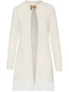 Oscar De La Renta Bow Button Sequin Tweed Coat In White