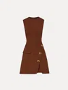 Oscar De La Renta Button-detailed Stretch-wool Mini Dress In Brown