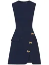 Oscar De La Renta Bow Button Split Skirt Dress In Blue