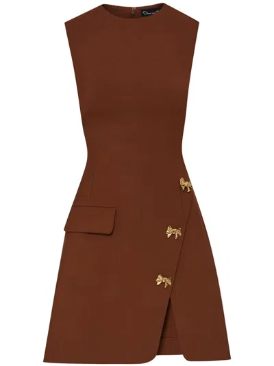 Oscar De La Renta Bow-button Split-skirt Dress In Brown