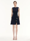 Oscar De La Renta Bow Button Split Skirt Dress In Navy