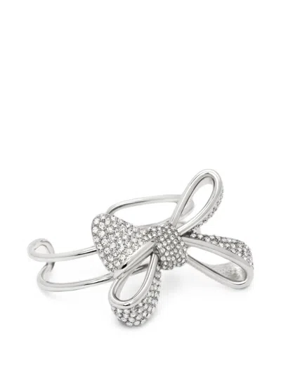 Oscar De La Renta Bow Crystal Cuff Bracelet In Silver