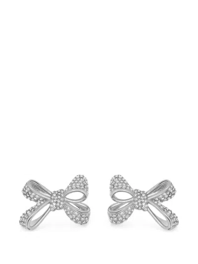 Oscar De La Renta Bow Crystal-embellished Earrings In Silver