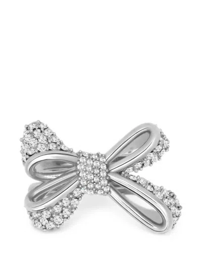 Oscar De La Renta Bow Crystal-embellished Ring In Silver