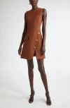 Oscar De La Renta Button-detailed Stretch-wool Mini Dress In Cocoa