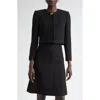 Oscar De La Renta Bow Detail Wool Tweed Crop Jacket In Black