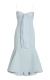 Oscar De La Renta Bow-detailed Cotton-wool Tweed Midi Dress In Blue
