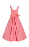 Oscar De La Renta Bow-detailed Faille Midi Dress In Rouge