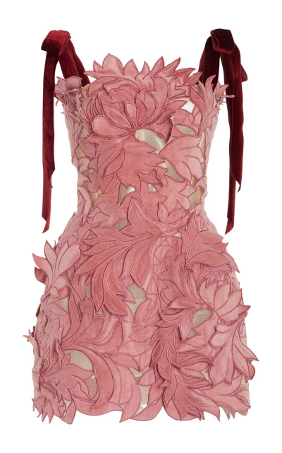 Oscar De La Renta Bow-detailed Guipure Mini Dress In Rouge