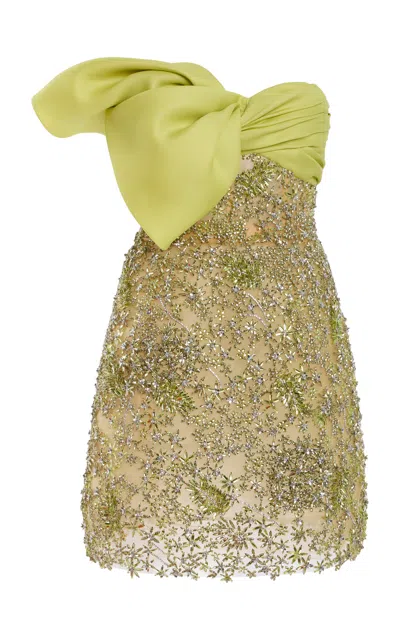 Oscar De La Renta Bow-detailed Silk Cocktail Mini Dress In Gray