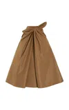 Oscar De La Renta Bow-detailed Taffeta Midi Skirt In Khaki