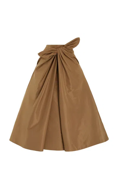 Oscar De La Renta Bow-detailed Taffeta Midi Skirt In Khaki