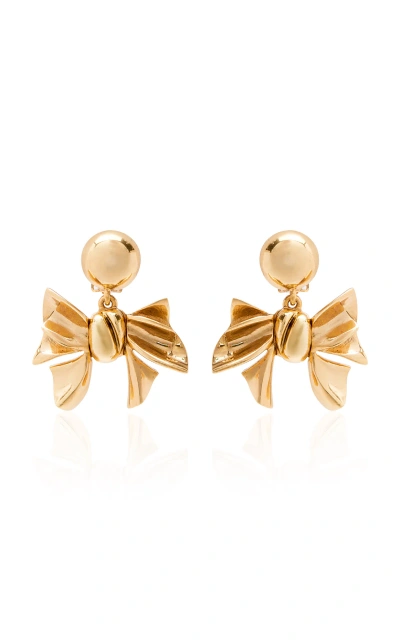 Oscar De La Renta Bow Drop Clip-on Earrings In Gold