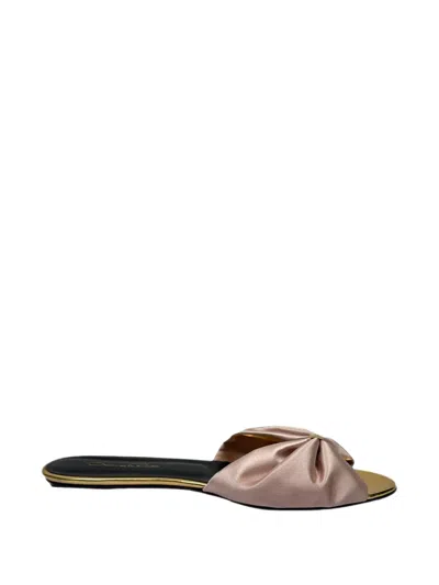 Pre-owned Oscar De La Renta Bow-accent Satin Sandals In Pink