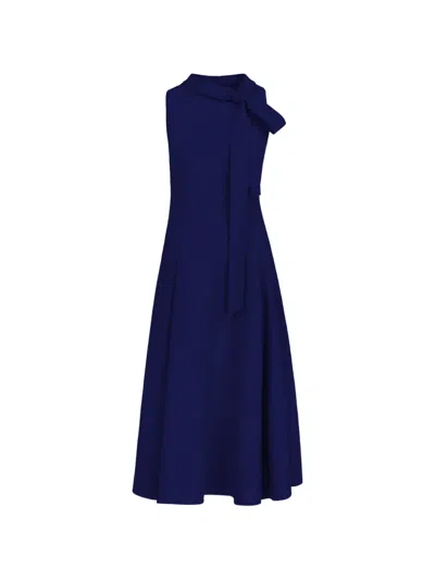 Oscar De La Renta Bow-detailed Sleeveless Flared Midi Dress In Blue