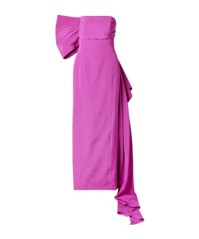 Oscar De La Renta Bow-embellished Strapless Cotton-blend Faille Gown In Pink