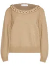 Oscar De La Renta Braided Neckline Pullover In Brown