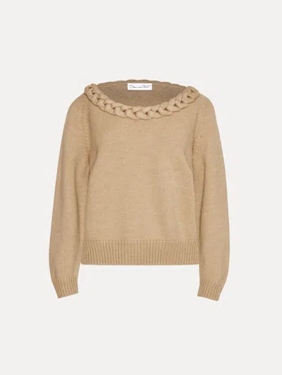 Oscar De La Renta Braided Neckline Pullover In Brown