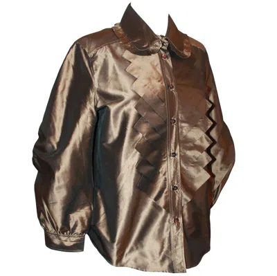 Pre-owned Oscar De La Renta Bronze Blouse - 12 In Black