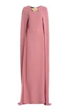 Oscar De La Renta Brooch-detailed Draped Silk-blend Caftan In Pink