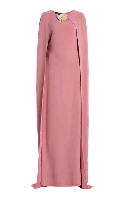 Oscar De La Renta Brooch-detailed Draped Silk-blend Caftan In Pink