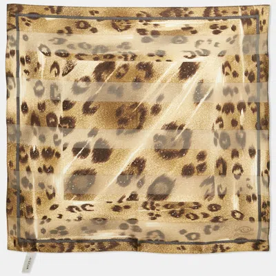 Pre-owned Oscar De La Renta Brown Leopard Print Silk Scarf