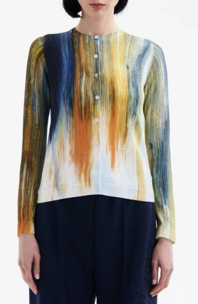 Oscar De La Renta Abstract Brushstroke-print Cotton-blend Cardigan In Calendula Multi