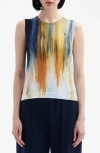 OSCAR DE LA RENTA BRUSHSTROKE PRINT SLEEVELESS SWEATER