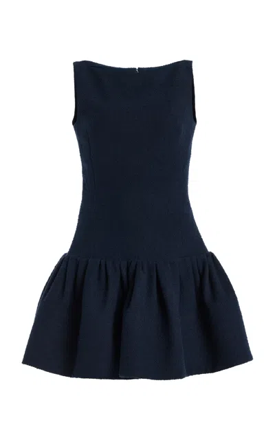 Oscar De La Renta Bubble-hem Tweed Mini Dress In Blue