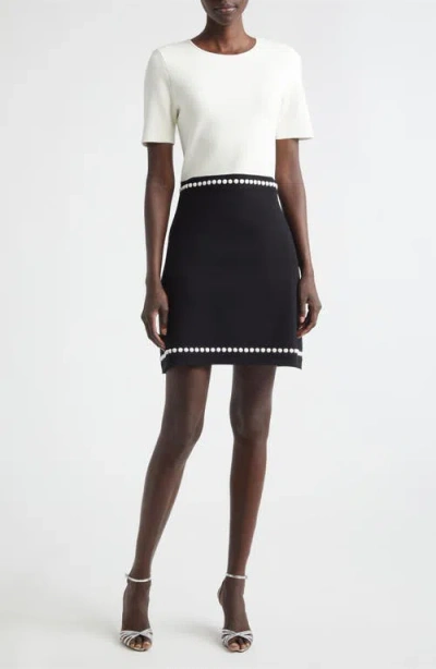 Oscar De La Renta Bubble Trim Colorblock Knit Sheath Dress In Black