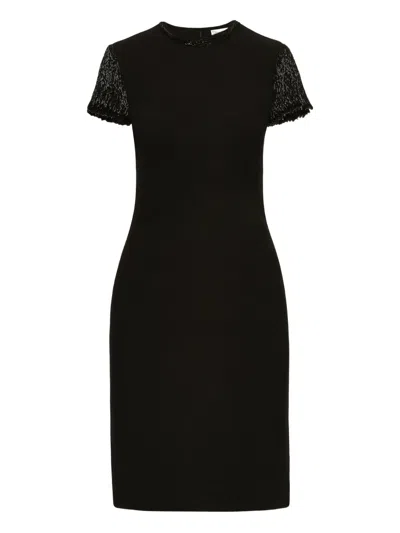 Oscar De La Renta Bugle Bead Embroidered Cocktail Dress In Black