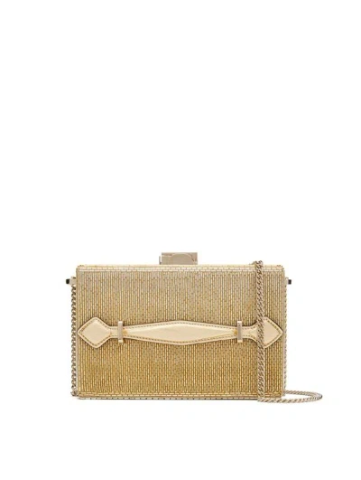 Oscar De La Renta Alibi Bugle-bead Clutch Bag In Champagne