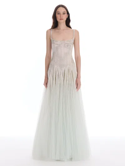 Oscar De La Renta Bugle Bead Embroidered Gown