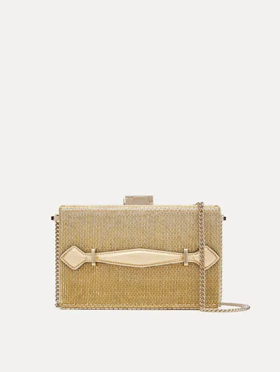 Oscar De La Renta Bugle Bead Embroidered Minaudire In Gold