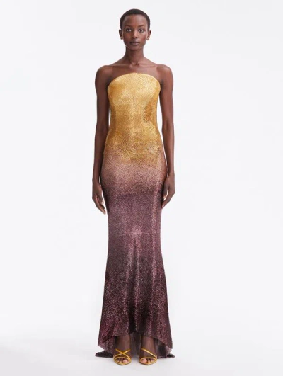 Oscar De La Renta Sequin-embellished Beaded Gown In Yellow Multi
