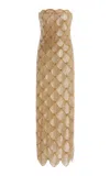 Oscar De La Renta Bugle-beaded Scallop Gown In Gold