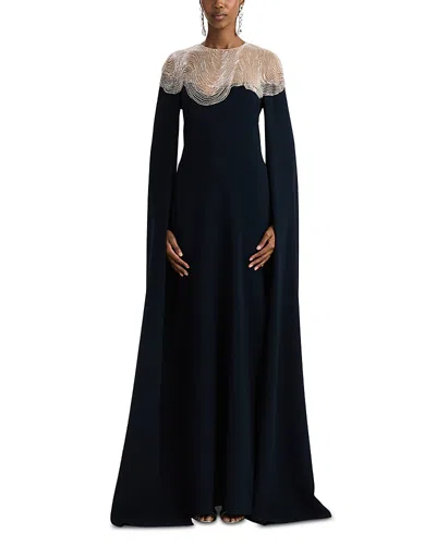 Oscar De La Renta Embellished Stretch-silk Georgette Gown In Blue