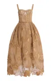Oscar De La Renta Bustier Guipure Cocktail Midi Dress In Brown