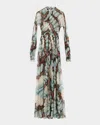Shop Oscar De La Renta Butterfly Chiffon Long-sleeve Maxi Dress