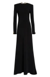 Oscar De La Renta Long-sleeve Keyhole Back Gown With Butterfly Details In Black