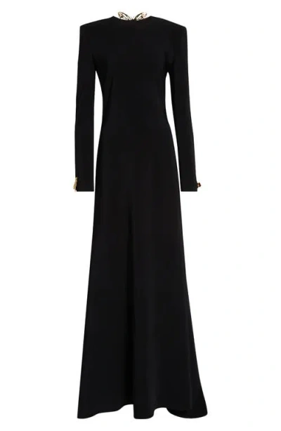 OSCAR DE LA RENTA OSCAR DE LA RENTA BUTTERFLY DETAIL LONG SLEEVE OPEN BACK GOWN