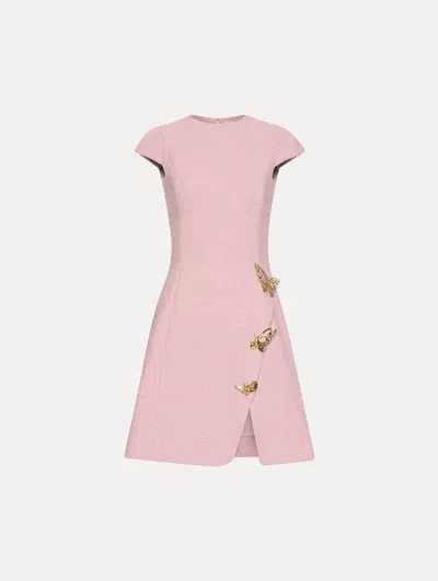 Oscar De La Renta Butterfly-detailed Tweed Dress In Pink